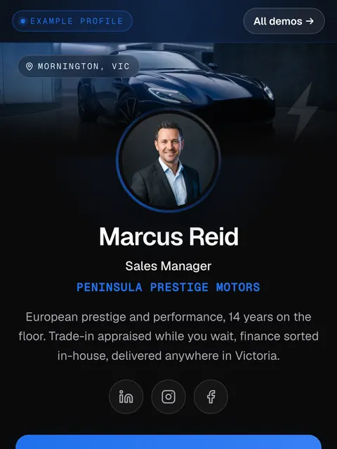 Marcus Reid · Car sales example profile