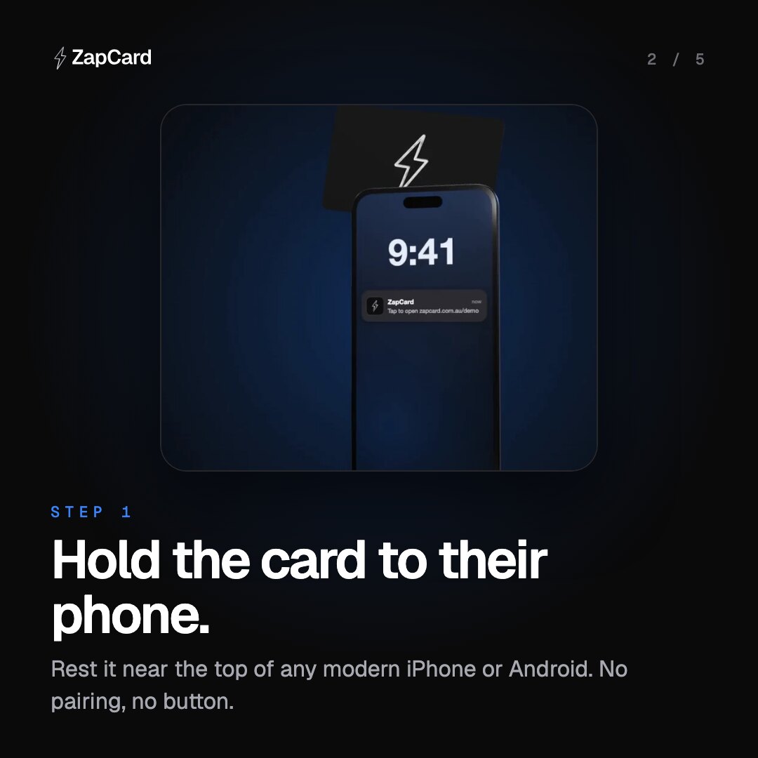 Carousel: the three steps of a ZapCard tap