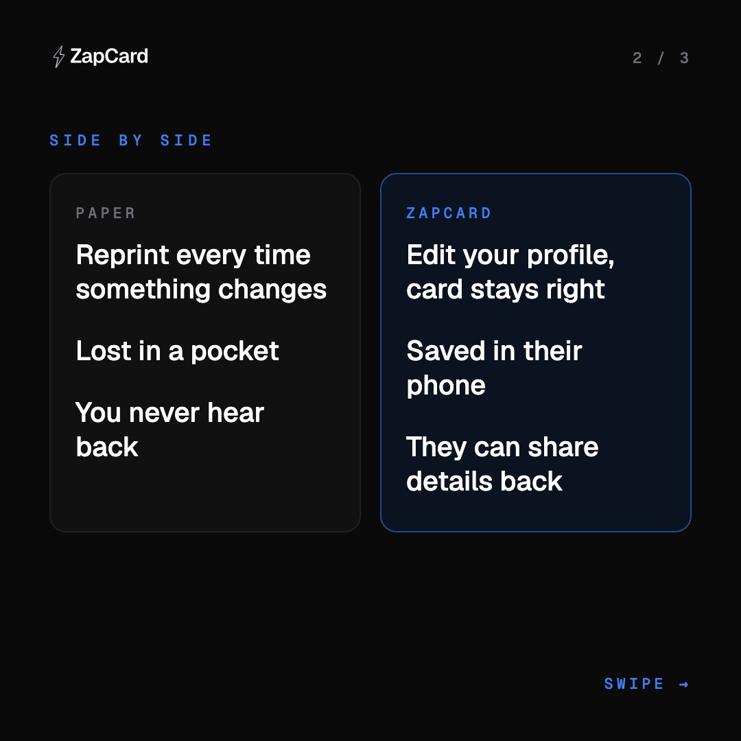 Carousel: paper business cards compared with ZapCard